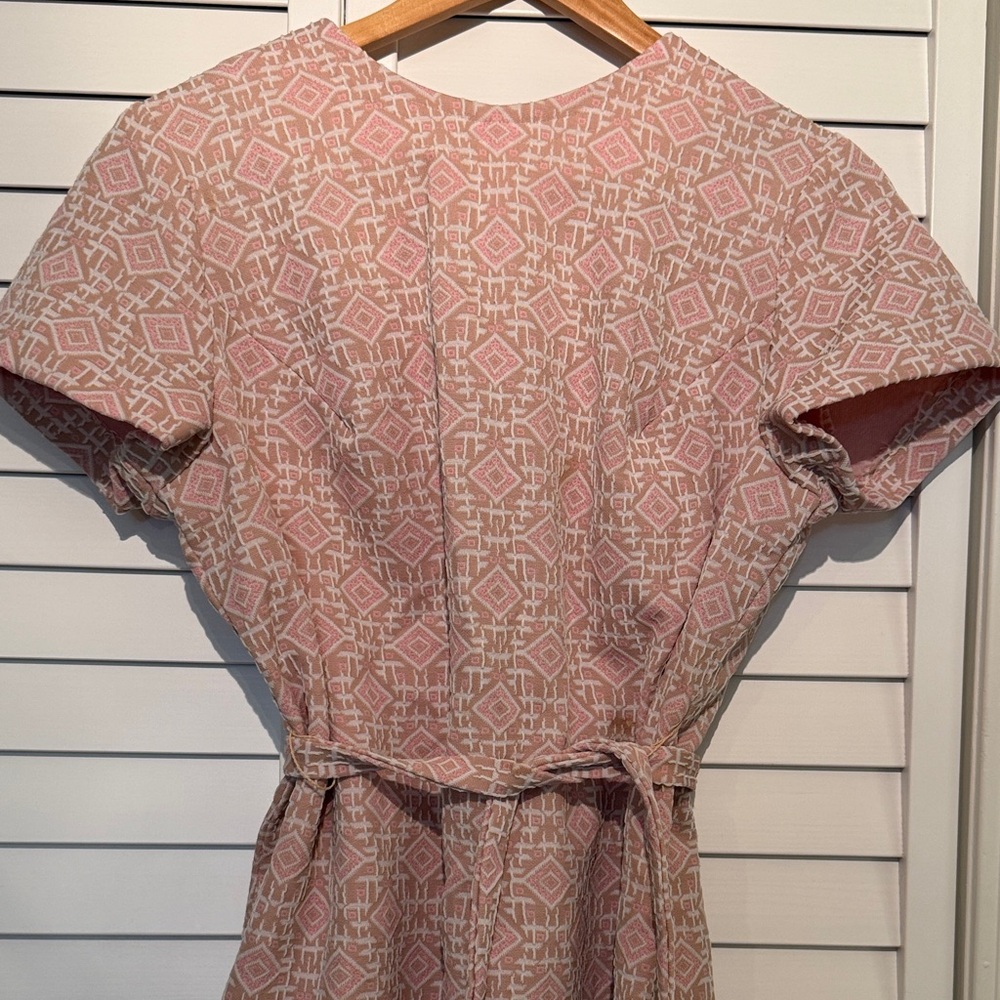 Vintage, 60’s, Pink & Taupe, Geometric-Patterned Women's Dress Double-knit poly - Picture 15 of 16